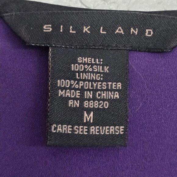 Silkland Women's 100% Silk Mini Wrap Dress  Purple Black Size M Lightweight - Picture 4 of 9